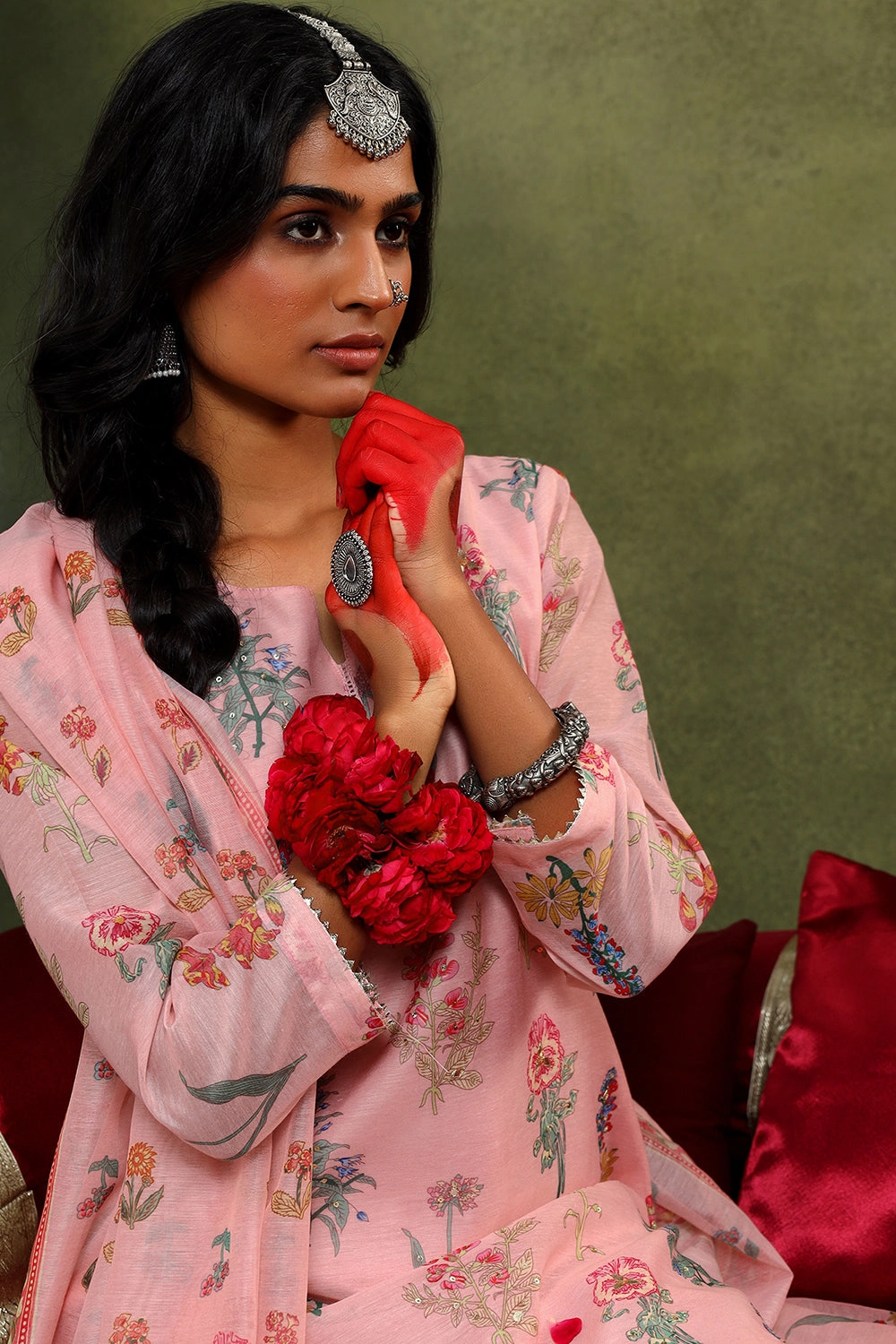 Floral Blush Pink Chanderi Suit Set