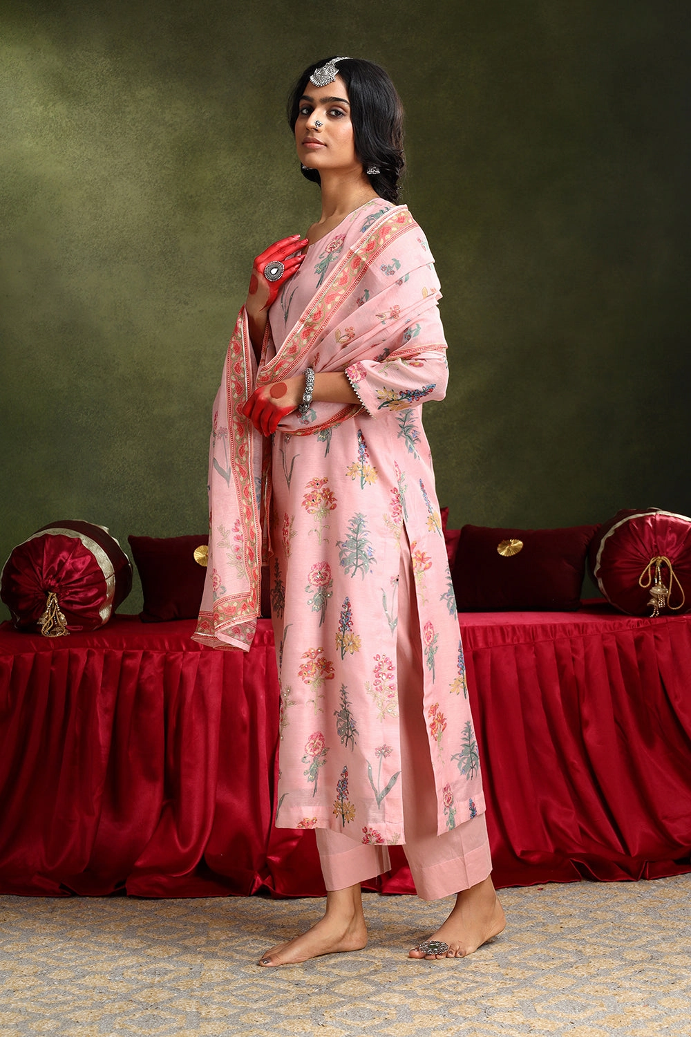 Floral Blush Pink Chanderi Suit Set