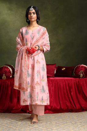 Floral Blush Pink Chanderi Suit Set
