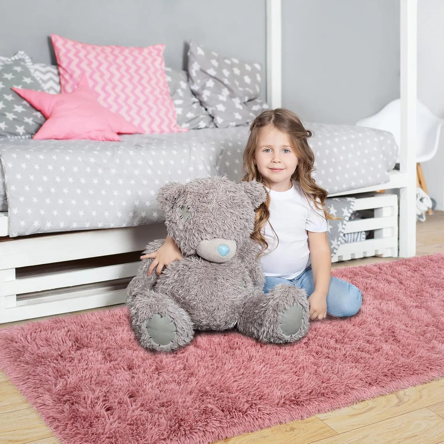 Fluffy Runner Rugs for Bedroom 2x6, Modern Shaggy Area Rug for Hallway Living Room, Plush Soft Fuzzy Bedside Carpet for Kids Girls Boys Room Nursery Decor, Blush