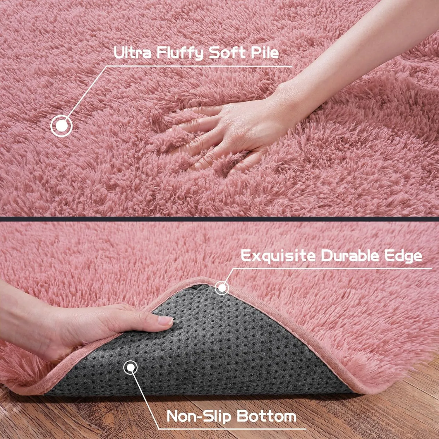 Fluffy Runner Rugs for Bedroom 2x6, Modern Shaggy Area Rug for Hallway Living Room, Plush Soft Fuzzy Bedside Carpet for Kids Girls Boys Room Nursery Decor, Blush