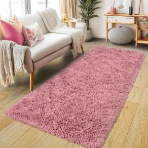 Fluffy Runner Rugs for Bedroom 2x6, Modern Shaggy Area Rug for Hallway Living Room, Plush Soft Fuzzy Bedside Carpet for Kids Girls Boys Room Nursery Decor, Blush