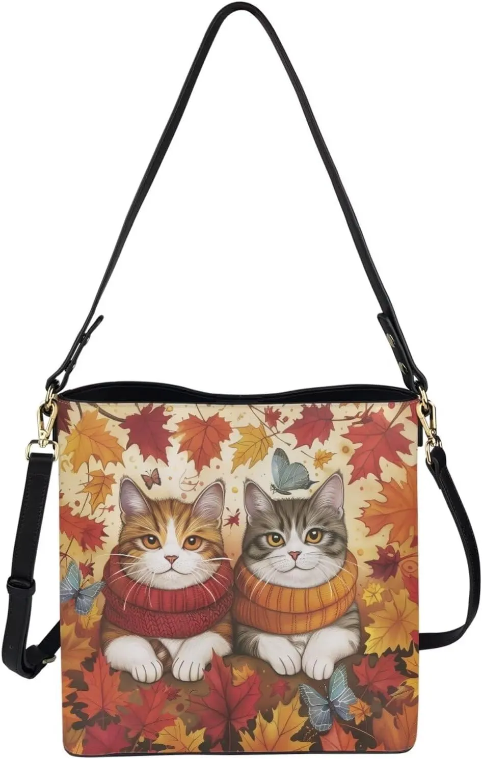 FOR U DESIGNS Bucket Bags for Women PU Leather Christmas Crossbody Bag with Adjustable Strap Cute Shoulder Bag