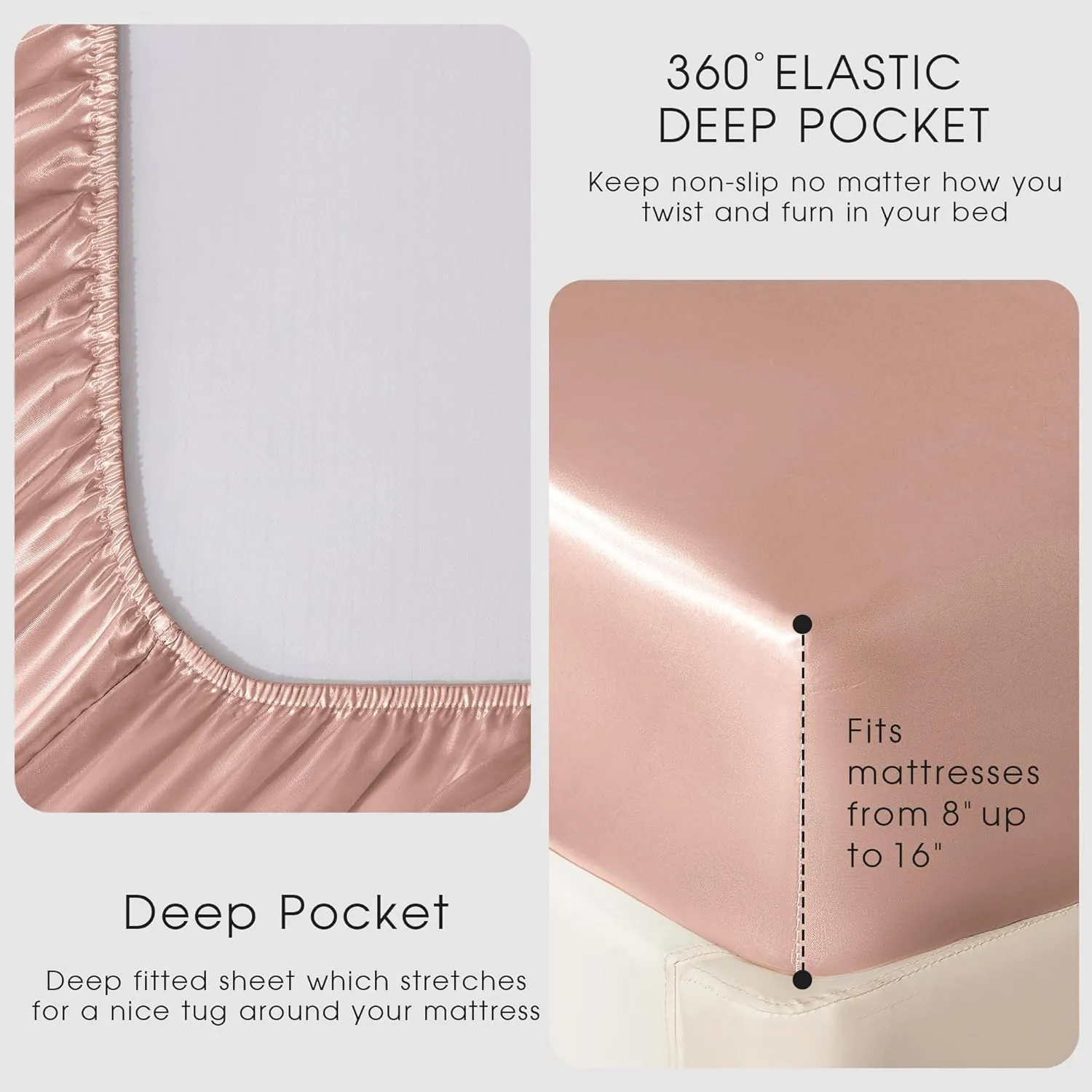 FreshCulture Satin Sheets King Size, Silky Soft Satin Bed Sheets, 4 Psc Blush Satin Sheets with Deep Pocket, Similar to Silk Sheets, Luxury Silk Feel Satin King Sheets Set, Blush