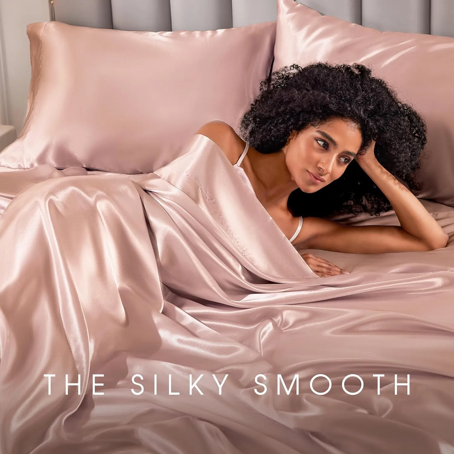 FreshCulture Satin Sheets King Size, Silky Soft Satin Bed Sheets, 4 Psc Blush Satin Sheets with Deep Pocket, Similar to Silk Sheets, Luxury Silk Feel Satin King Sheets Set, Blush