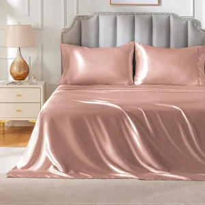 FreshCulture Satin Sheets King Size, Silky Soft Satin Bed Sheets, 4 Psc Blush Satin Sheets with Deep Pocket, Similar to Silk Sheets, Luxury Silk Feel Satin King Sheets Set, Blush