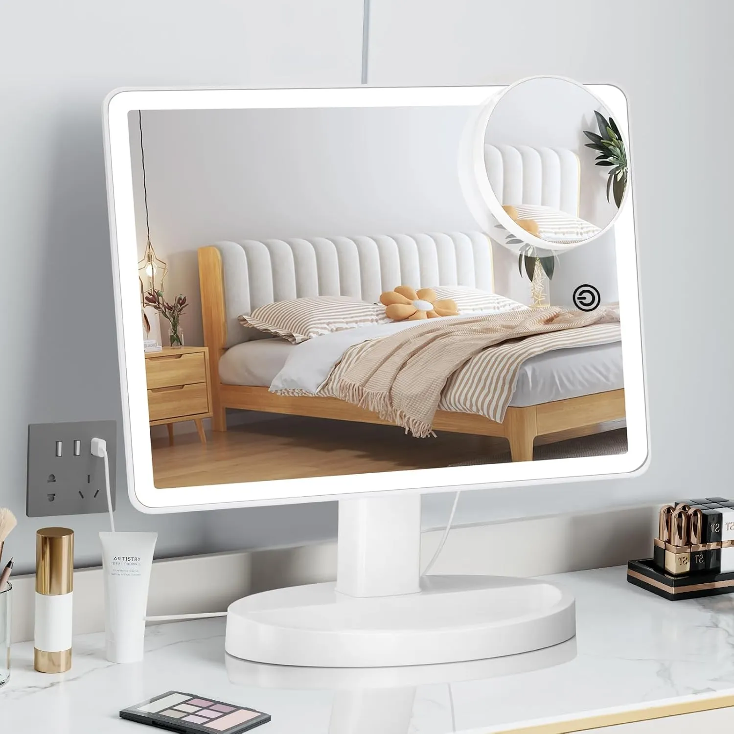Funtouch Large Lighted Vanity Makeup Mirror with 88 LED, 360 Rotation Touch Screen, 10X Magnification Portable Tabletop Cosmetic Make Up Mirror