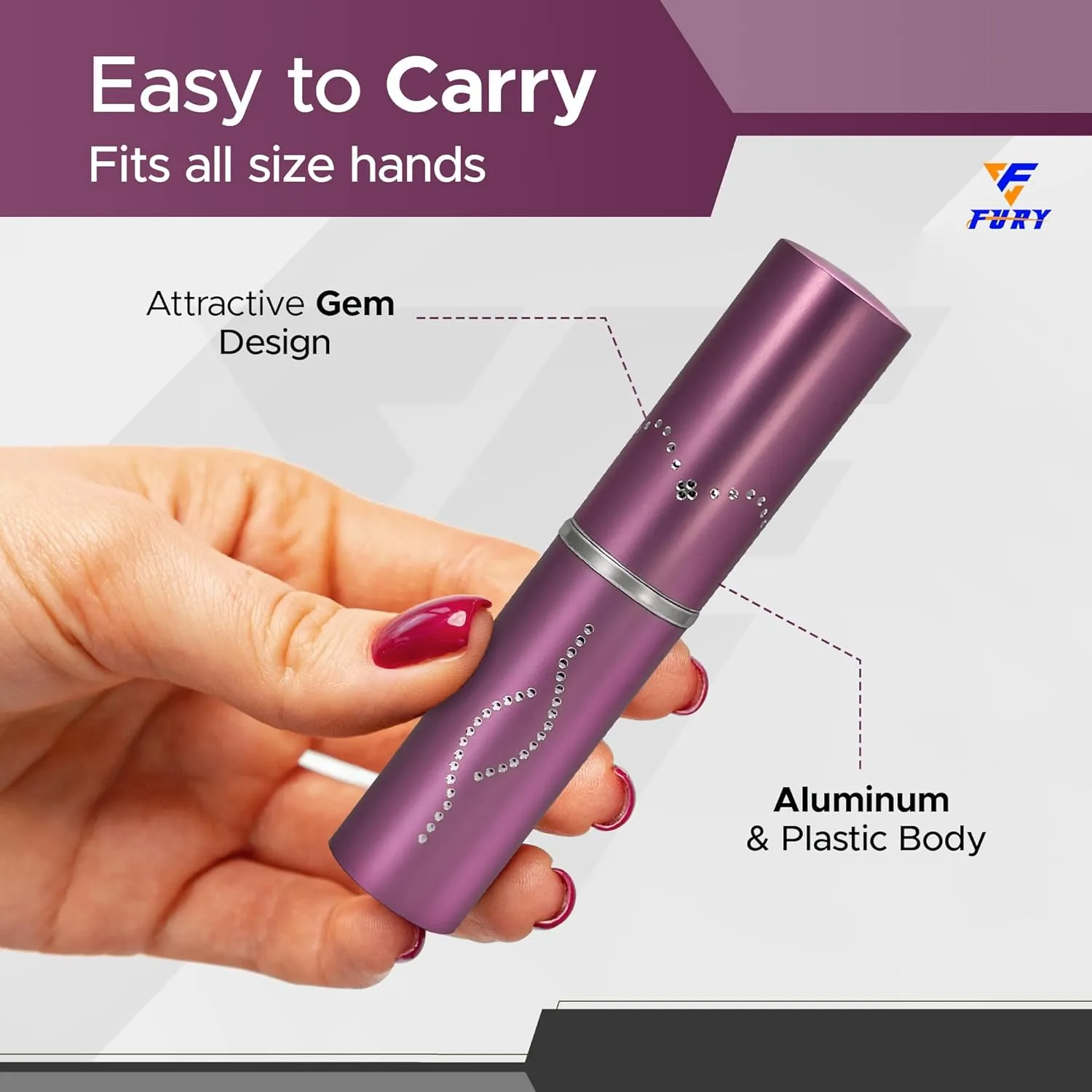 FuryUSA Lipstick Stun Gun - Womens Stun Gun, Metal Casing Self-Defense, Rechargeable Battery, Max Strength, 120 lumens, Built-in Flashlight, Stylish, Expert-Trusted