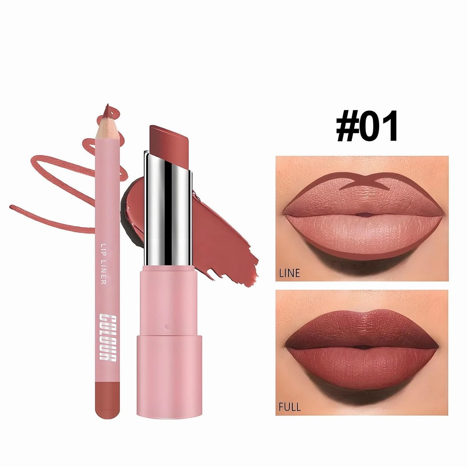 Genli Lip Balm, Genli Lifter Glaze Oil Balm, Long-Lasting Waterproof Matte Lipstick, Lipstick and Lip Liner Set(01#)