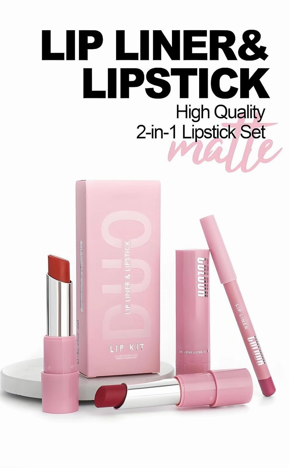 Genli Lip Balm, Genli Lifter Glaze Oil Balm, Long-Lasting Waterproof Matte Lipstick, Lipstick and Lip Liner Set(01#)