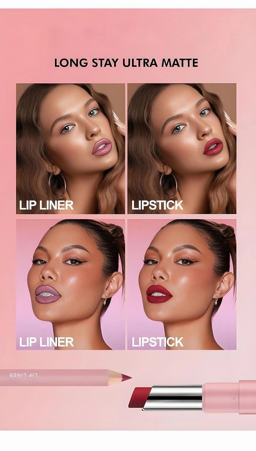 Genli Lip Balm, Genli Lifter Glaze Oil Balm, Long-Lasting Waterproof Matte Lipstick, Lipstick and Lip Liner Set(01#)