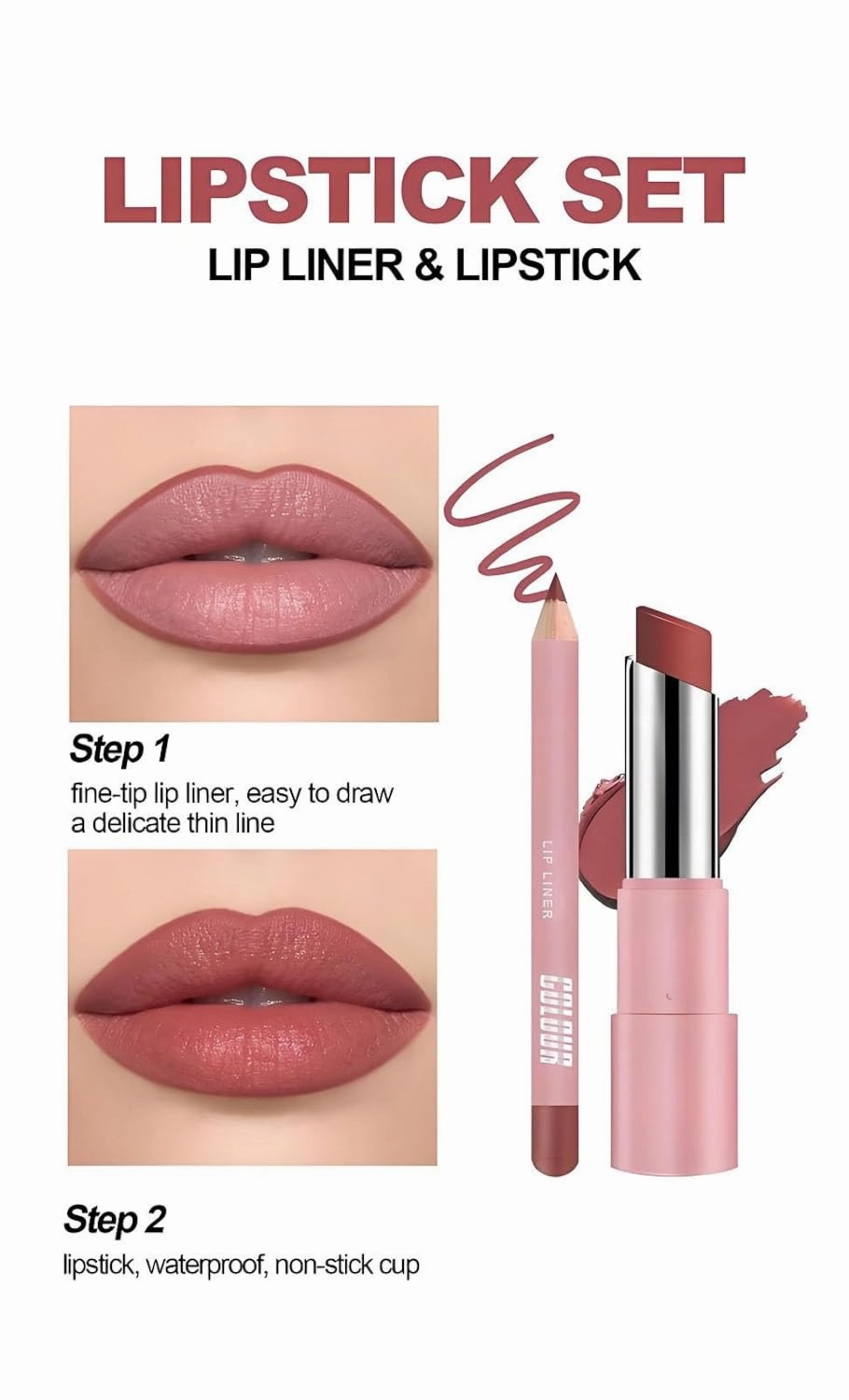 Genli Lip Balm, Genli Lifter Glaze Oil Balm, Long-Lasting Waterproof Matte Lipstick, Lipstick and Lip Liner Set(01#)