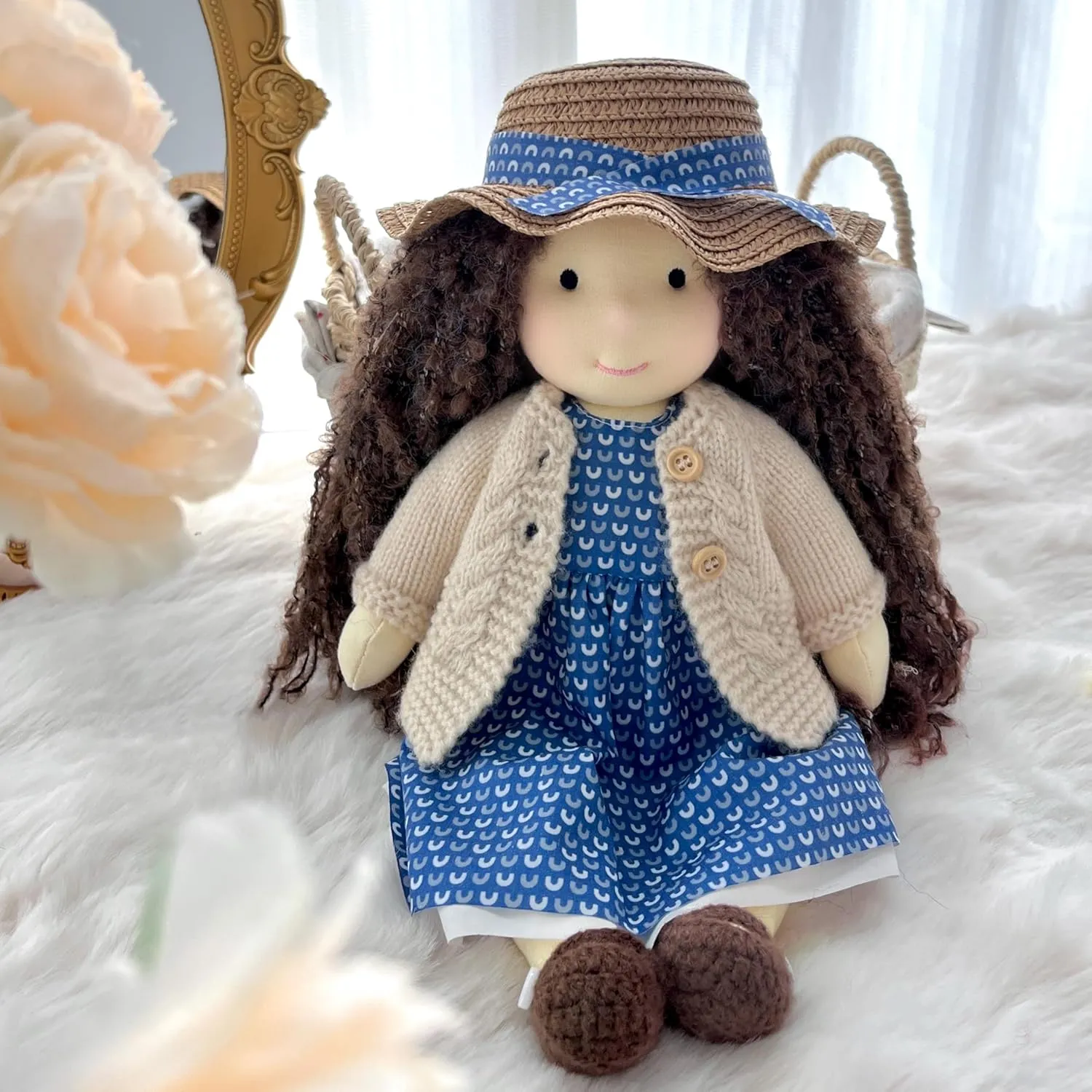 Handmade Waldorf Soft Girl Rag Doll Basia 12" - Ideal First Plush Doll for Babies & Toddlers