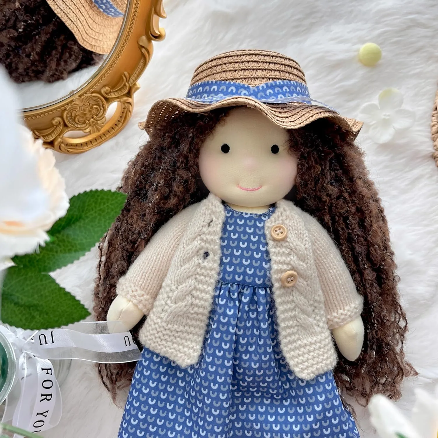 Handmade Waldorf Soft Girl Rag Doll Basia 12" - Ideal First Plush Doll for Babies & Toddlers