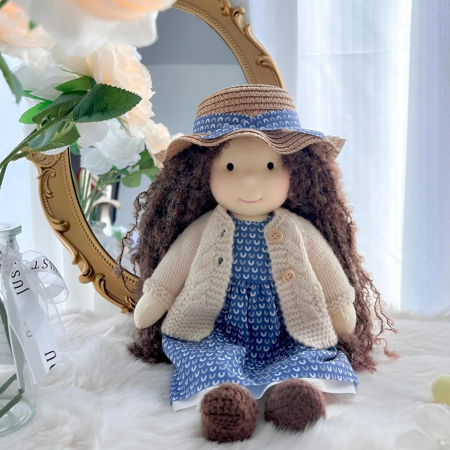 Handmade Waldorf Soft Girl Rag Doll Basia 12" - Ideal First Plush Doll for Babies & Toddlers
