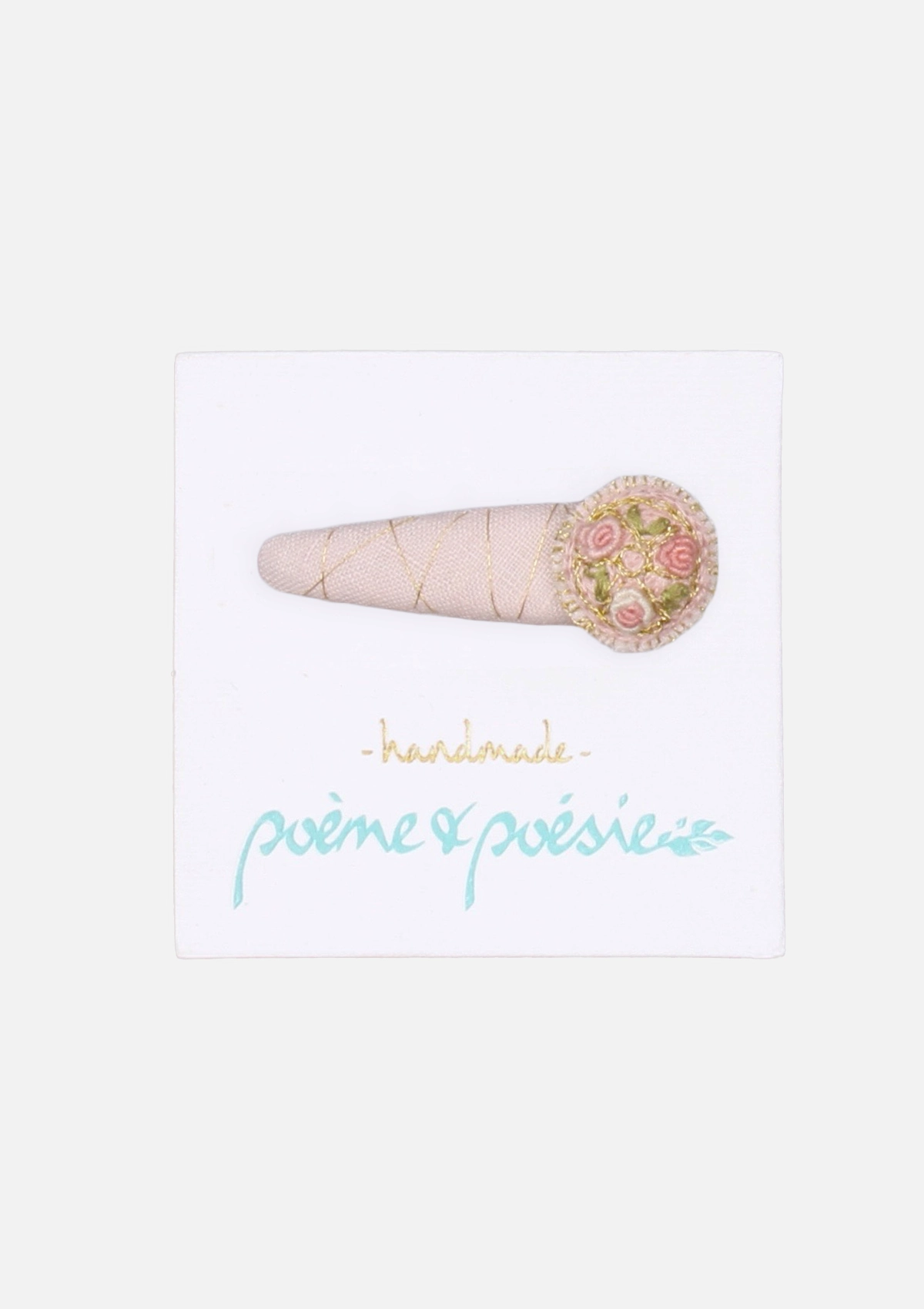 Handmade Barrette with Vintage Rose Charm, Blush