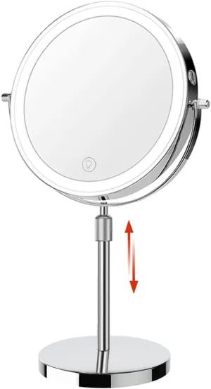 HIEEY Lighted Makeup Mirror with Magnification, 1x/10x Rechargeable 8" Lighted Mirror, 360° Rotation Touch Screen Vanity Mirror, Three Color Lighting Modes, Height Adjustable (Gift Box)