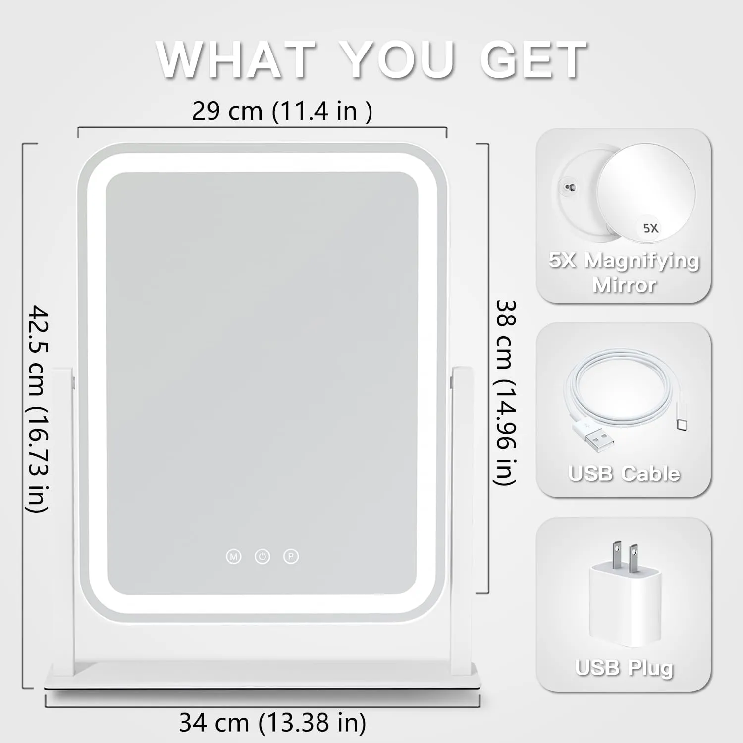 HIEEY Vanity Mirror with Lights, Makeup Mirror with Lights, Three Color Lighting Modes, and 5X Magnification Mirror, Smart Touch Control, 360°Rotation (16.73" x 13.38" White,Gift Box)