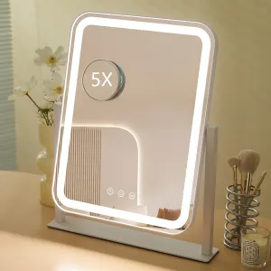 HIEEY Vanity Mirror with Lights, Makeup Mirror with Lights, Three Color Lighting Modes, and 5X Magnification Mirror, Smart Touch Control, 360°Rotation (16.73" x 13.38" White,Gift Box)