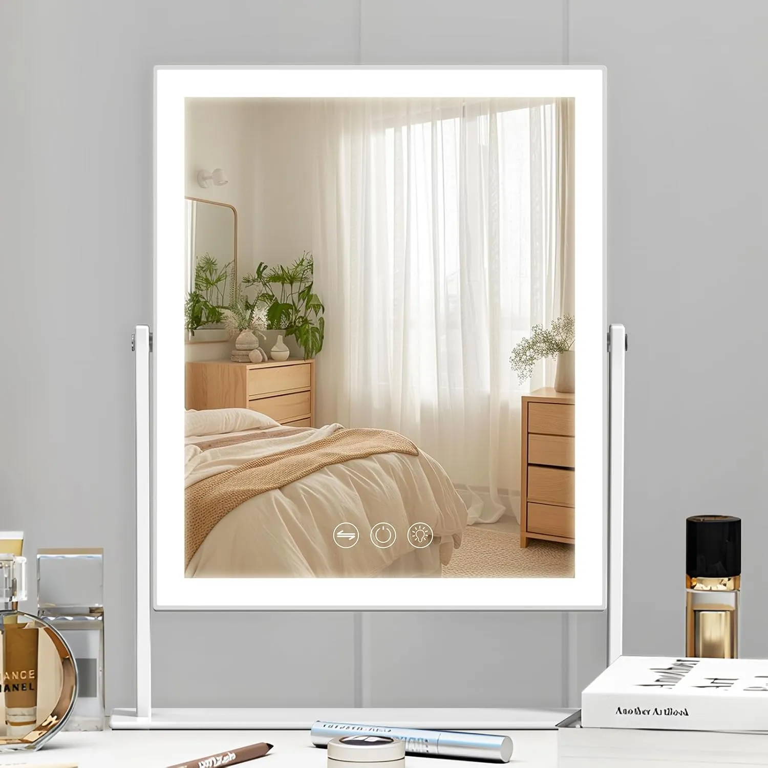 Hollywood Vanity Mirror with Lights, 11.8" x 9.8", 3 Color Lighting Modes, 360° Rotation, Smart Touch Control, 10X Magnification, White