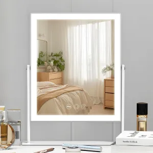 Hollywood Vanity Mirror with Lights, 11.8" x 9.8", 3 Color Lighting Modes, 360° Rotation, Smart Touch Control, 10X Magnification, White