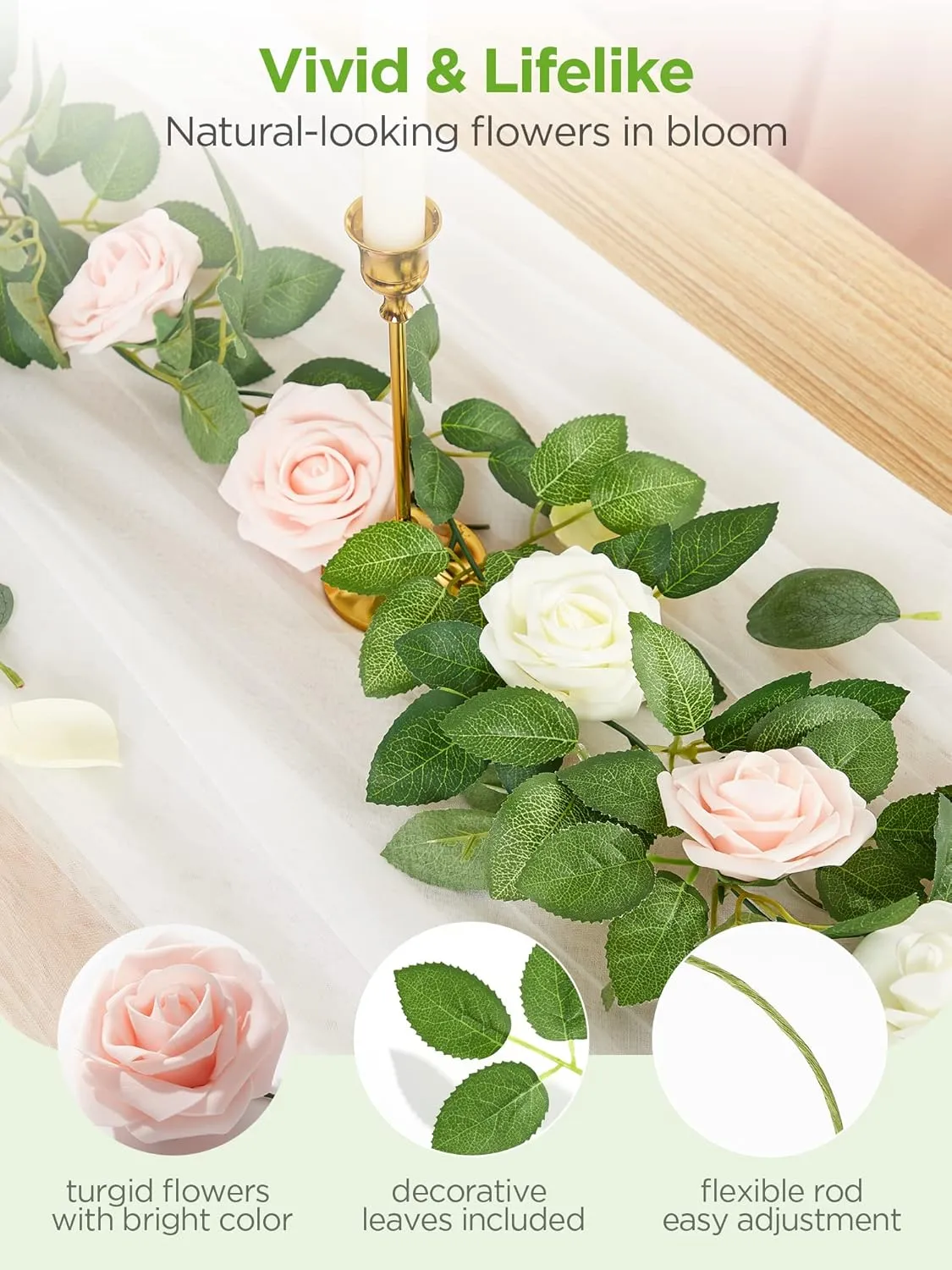InnoGear Artificial Flowers, 50 Pcs Blush Foam Fake Roses Bulk with Stems for Decoration DIY Wedding Bouquets Centerpieces Bridal Shower Party Christmas Tree
