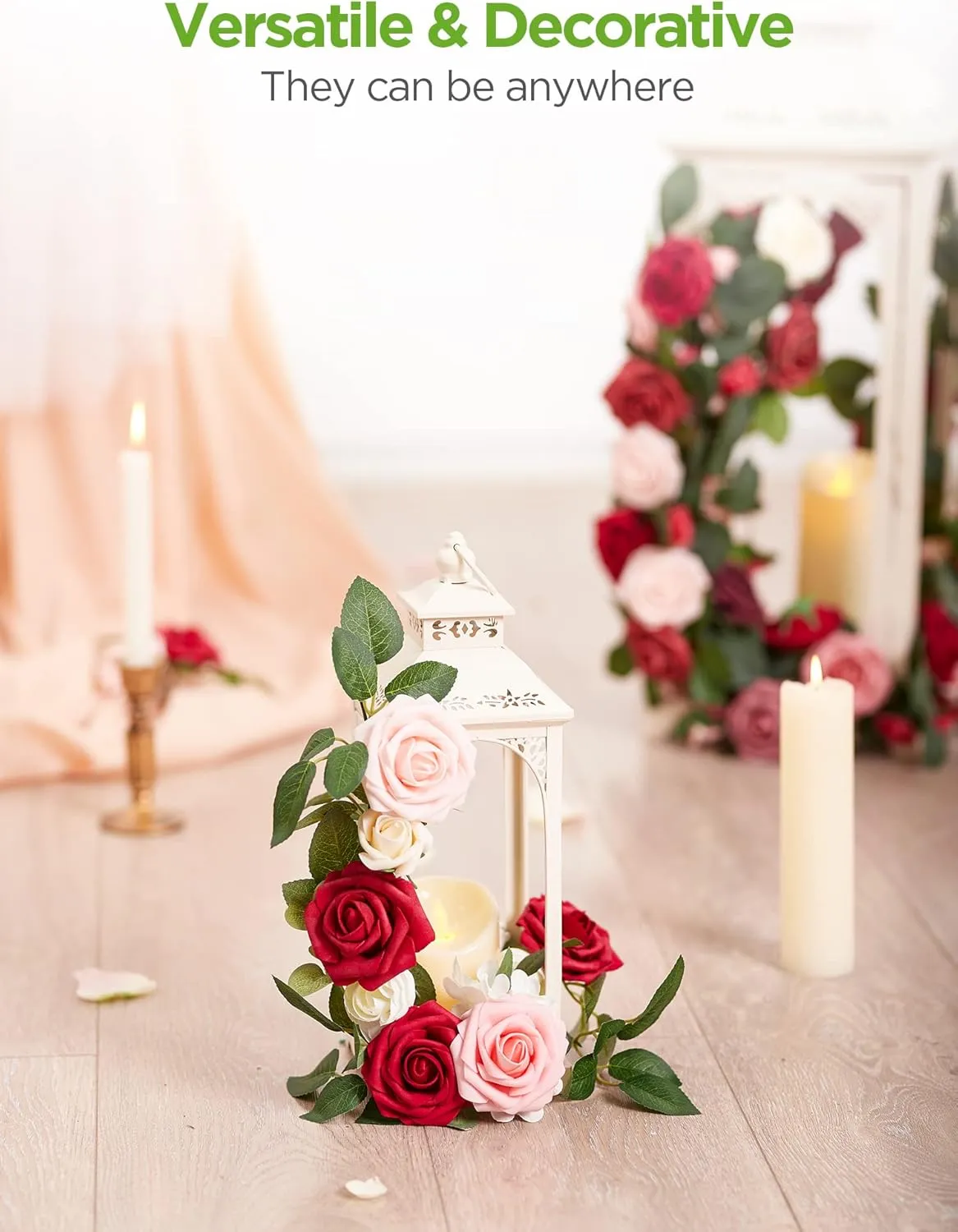 InnoGear Artificial Flowers, 50 Pcs Blush Foam Fake Roses Bulk with Stems for Decoration DIY Wedding Bouquets Centerpieces Bridal Shower Party Christmas Tree
