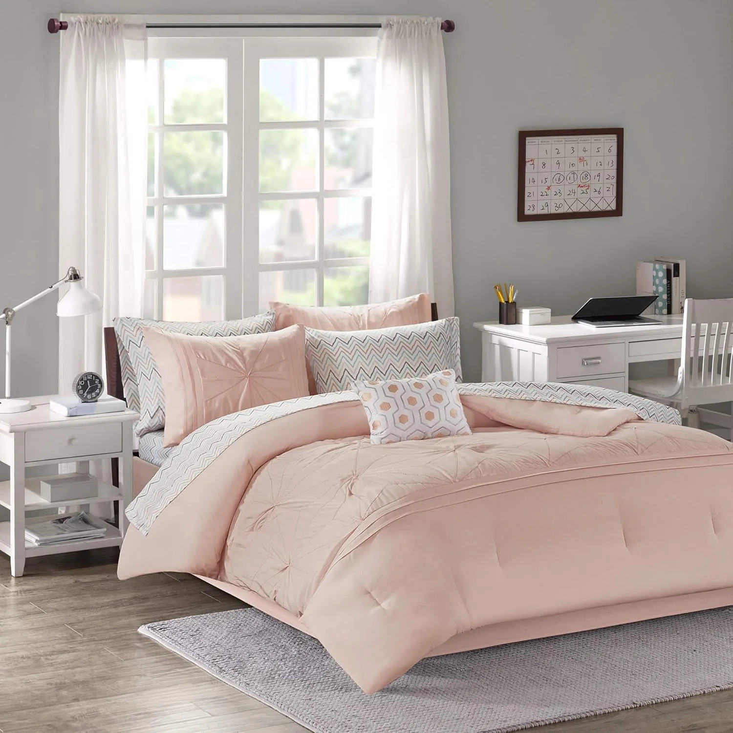 Intelligent Design Toren Complete Bag Tufted Embroidered Comforter with Sheet, Season Bedding Set, Full, Pink