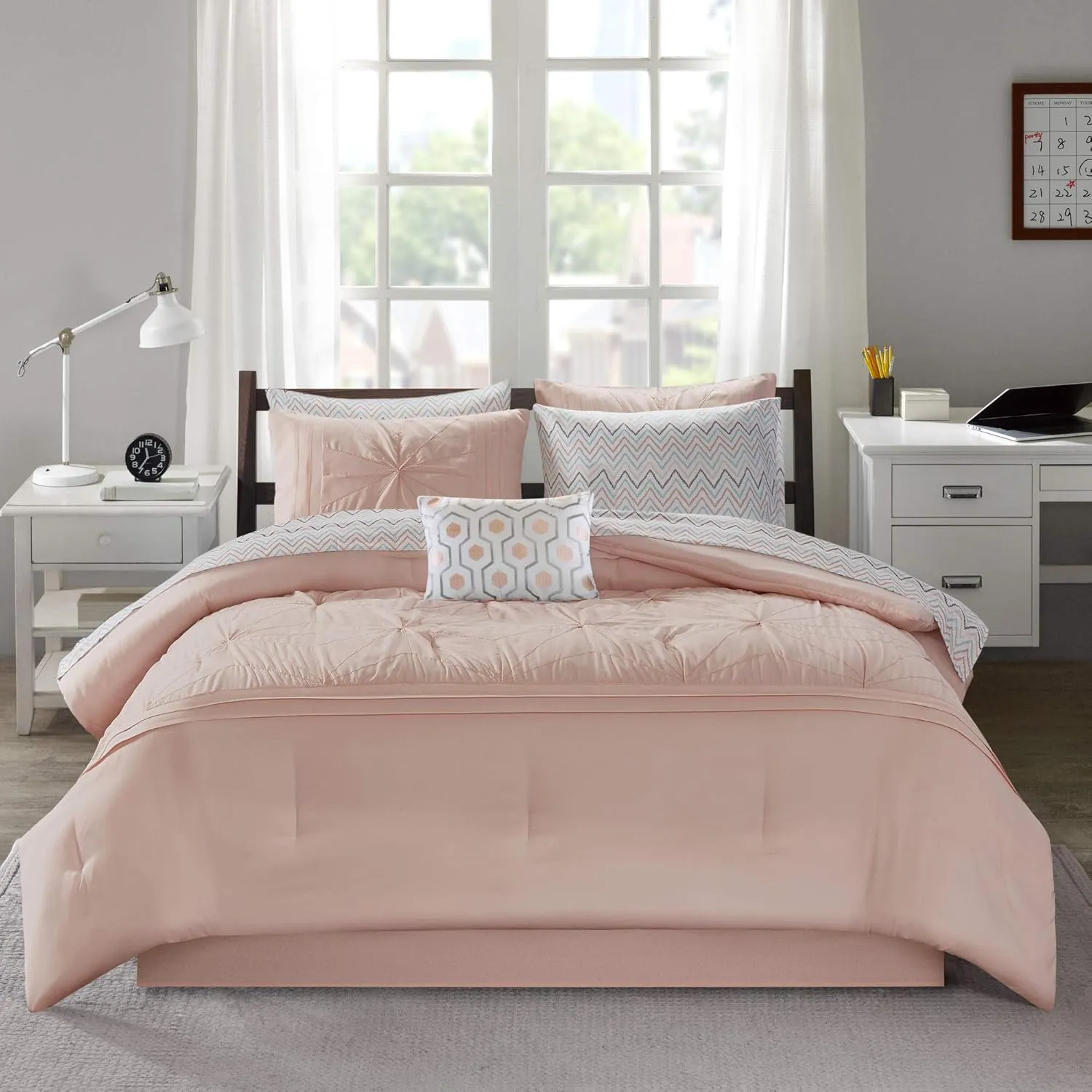 Intelligent Design Toren Complete Bag Tufted Embroidered Comforter with Sheet, Season Bedding Set, Full, Pink