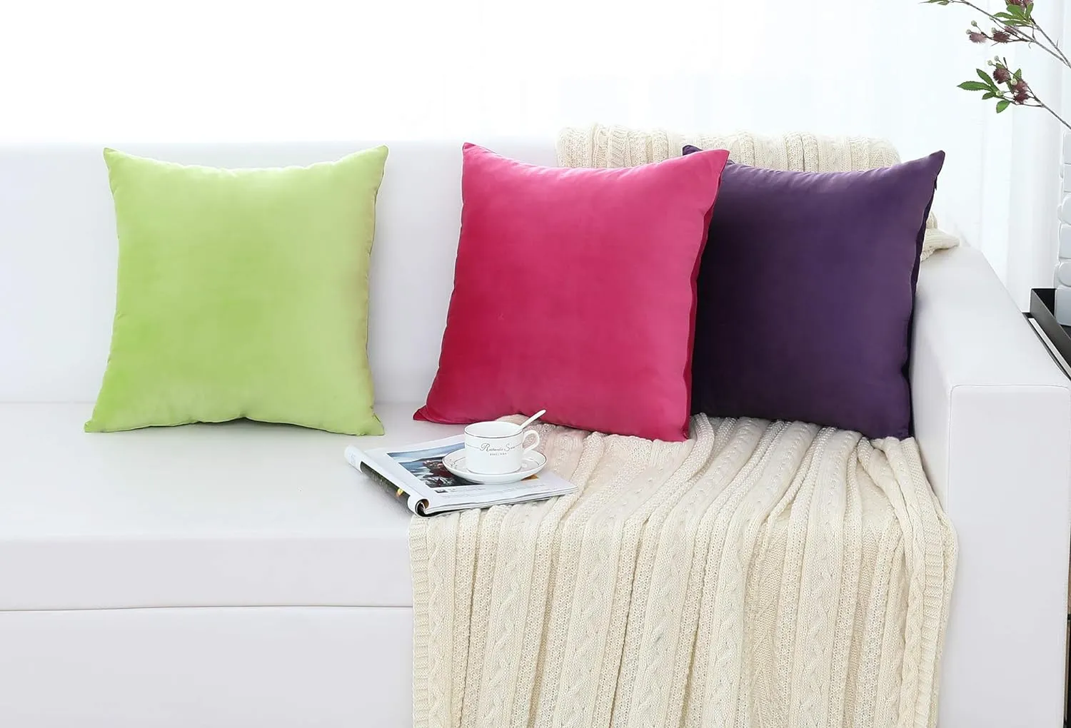 Jeneoo Set of 2 Comfy Soft Thick Velvet Throw Pillow Covers Decorative Solid Square Couch Cushion Cases for Bedroom Sofa Car Decor (20 x 20 Inches, Blush Rose)