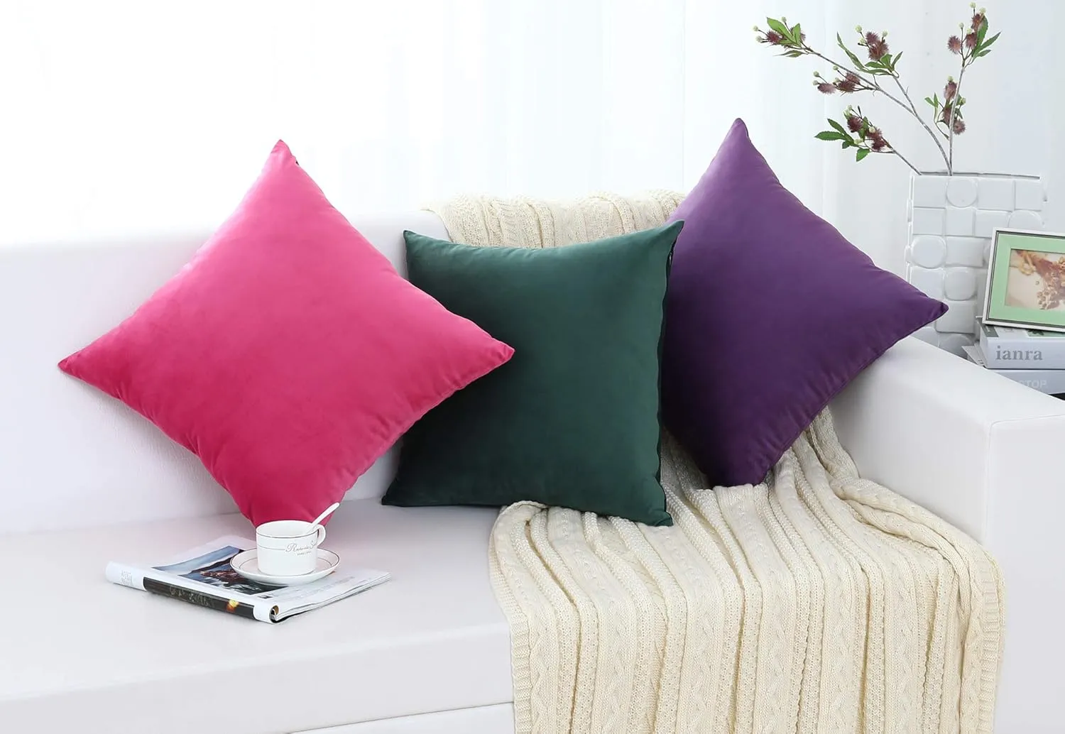 Jeneoo Set of 2 Comfy Soft Thick Velvet Throw Pillow Covers Decorative Solid Square Couch Cushion Cases for Bedroom Sofa Car Decor (20 x 20 Inches, Blush Rose)