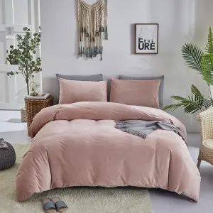 KAREVER Pink Velvet Comforter Set Queen Solid Blush Flannel Velvet Bedding Comforter Set All Pink Colour 3 PCs Shaggy Soft Warm and Durable Blush Flannel Blanket Queen