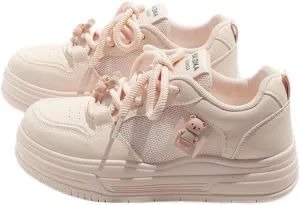 Kawaii Women's Y2K Breathable Mesh Chunky Sneakers Cherry Teddy Bear Casual Walking Platform Shoes Perfect for Summer