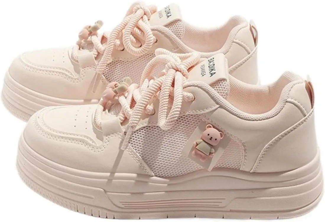 Kawaii Women's Y2K Breathable Mesh Chunky Sneakers Cherry Teddy Bear Casual Walking Platform Shoes Perfect for Summer