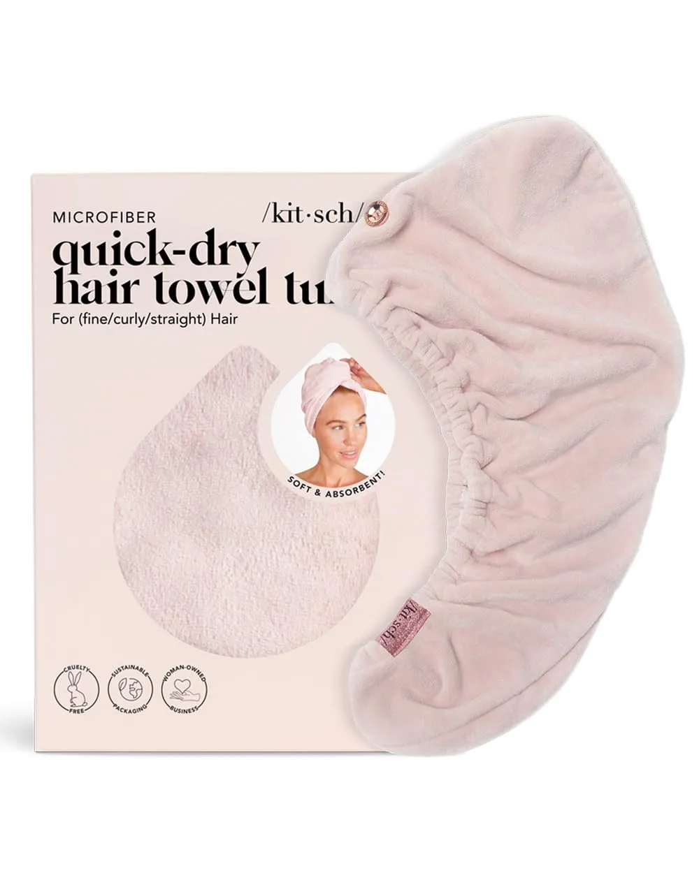Kitsch Microfiber Hair Towel Wrap for Women - Super Absorbent Hair Drying Towel - Quick Dry, Anti-Frizz - for Long & Short, Wet & Curly Hair - Blush