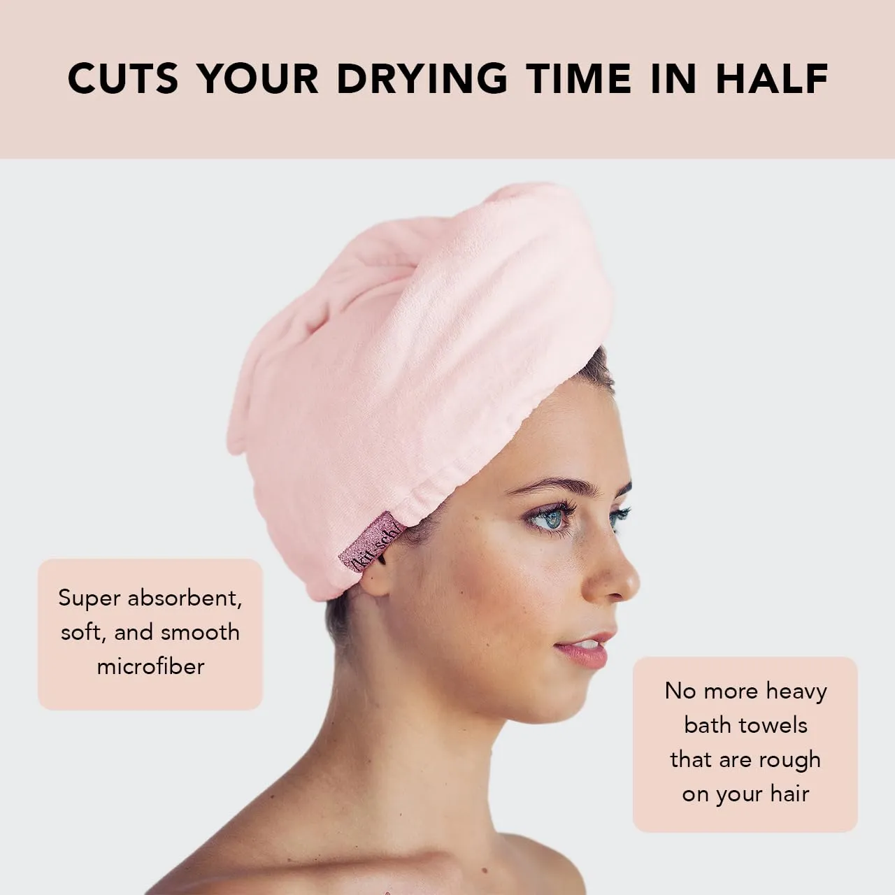 Kitsch Microfiber Hair Towel Wrap for Women - Super Absorbent Hair Drying Towel - Quick Dry, Anti-Frizz - for Long & Short, Wet & Curly Hair - Blush