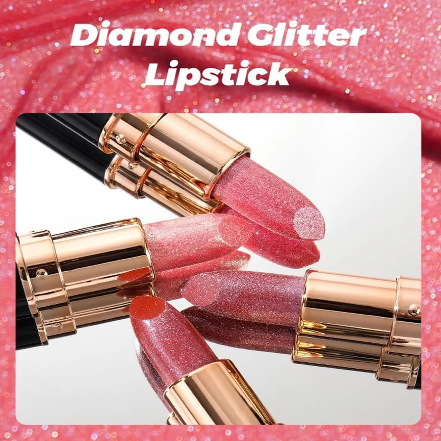 kuker Diamond Lip Gloss Glitter Lipstick Waterproof, Diamond Glitter Lipstick, Non-Stick To Cup Non-Fadinglong Lasting Smudge Proof Glitter Lip Gloss, For Women (06)