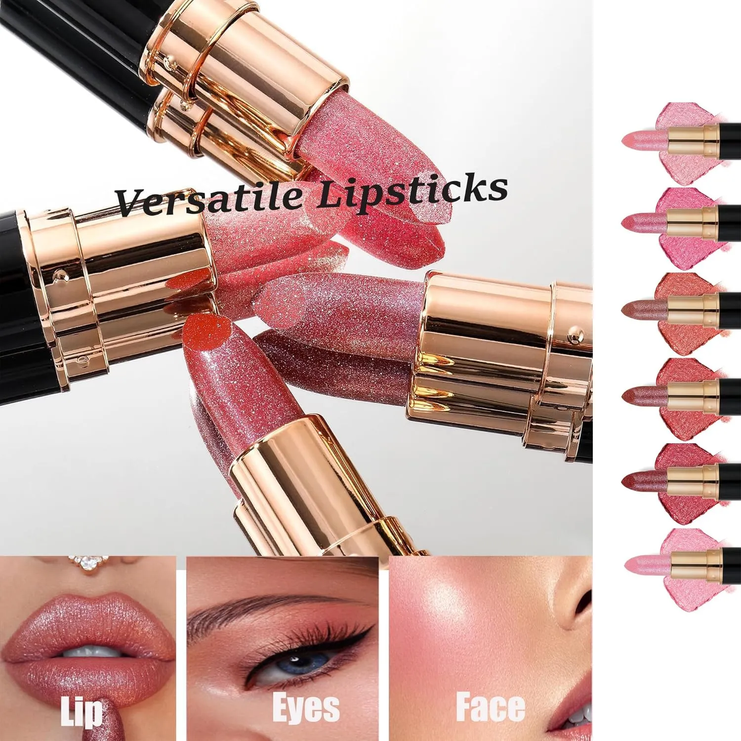 kuker Diamond Lip Gloss Glitter Lipstick Waterproof, Diamond Glitter Lipstick, Non-Stick To Cup Non-Fadinglong Lasting Smudge Proof Glitter Lip Gloss, For Women (06)