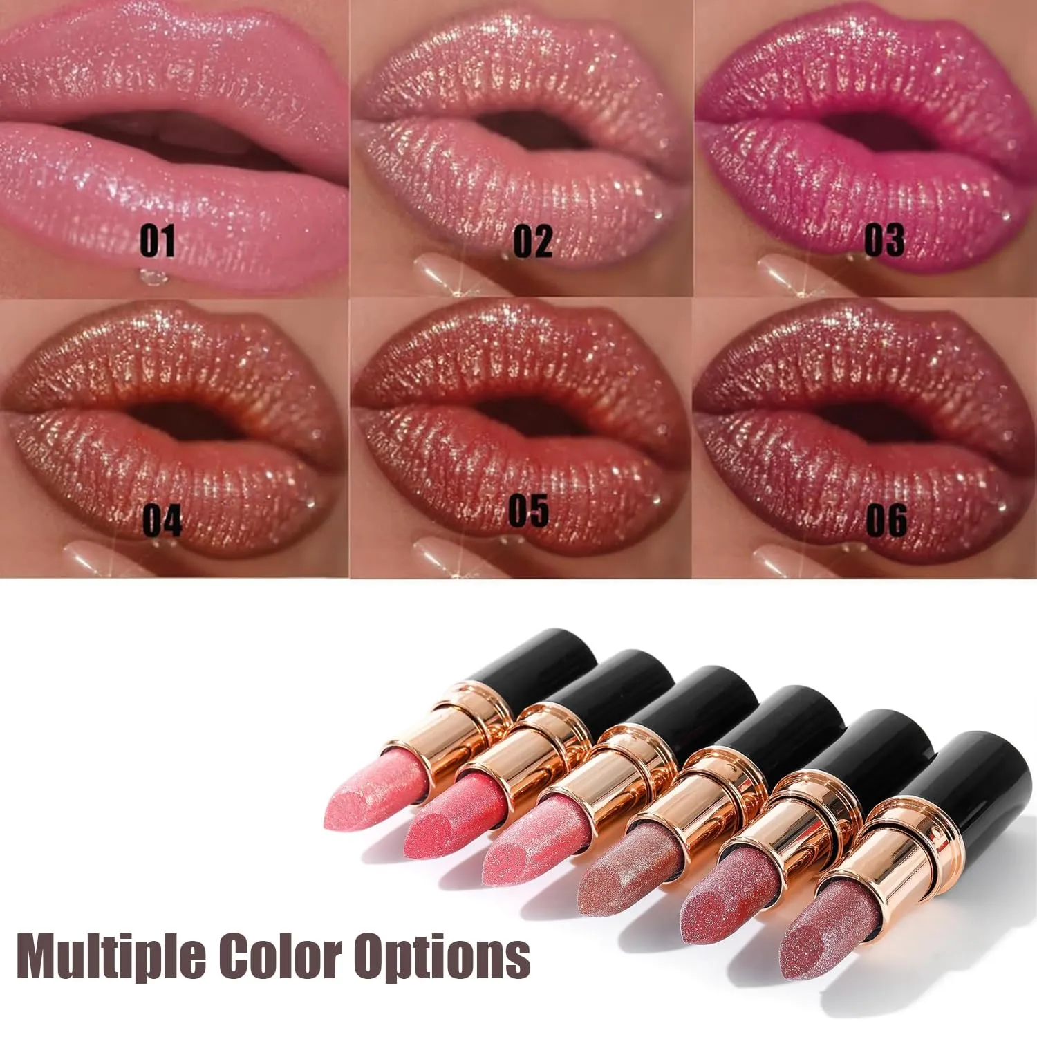 kuker Diamond Lip Gloss Glitter Lipstick Waterproof, Diamond Glitter Lipstick, Non-Stick To Cup Non-Fadinglong Lasting Smudge Proof Glitter Lip Gloss, For Women (06)