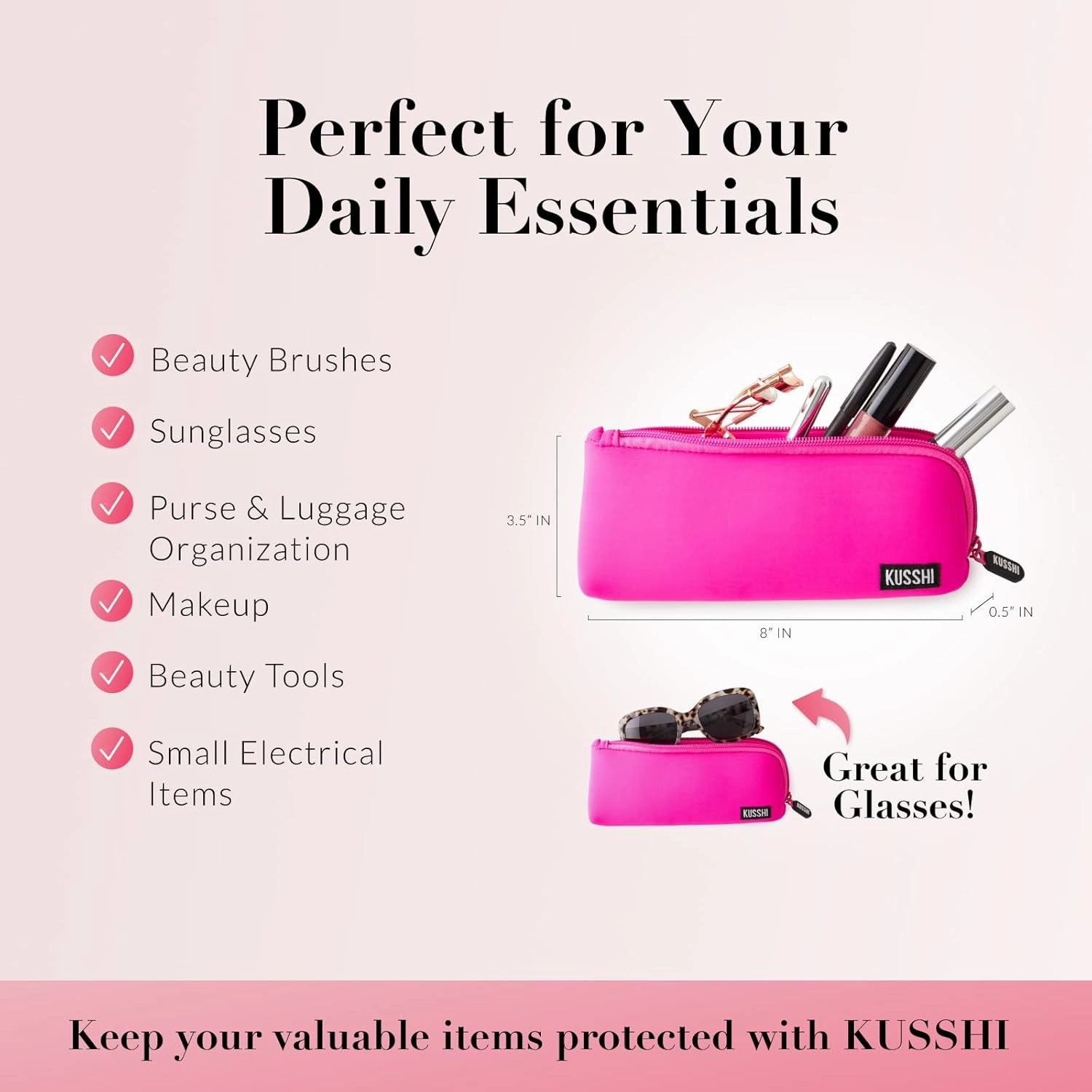 KUSSHI Neoprene Zipper Makeup Brush Pouch and Travel Pencil Case for Beauty Tools, Pencils, Brushes & Small Accessories - Makeup Brush Bag Pouch for Organization and Travel Items