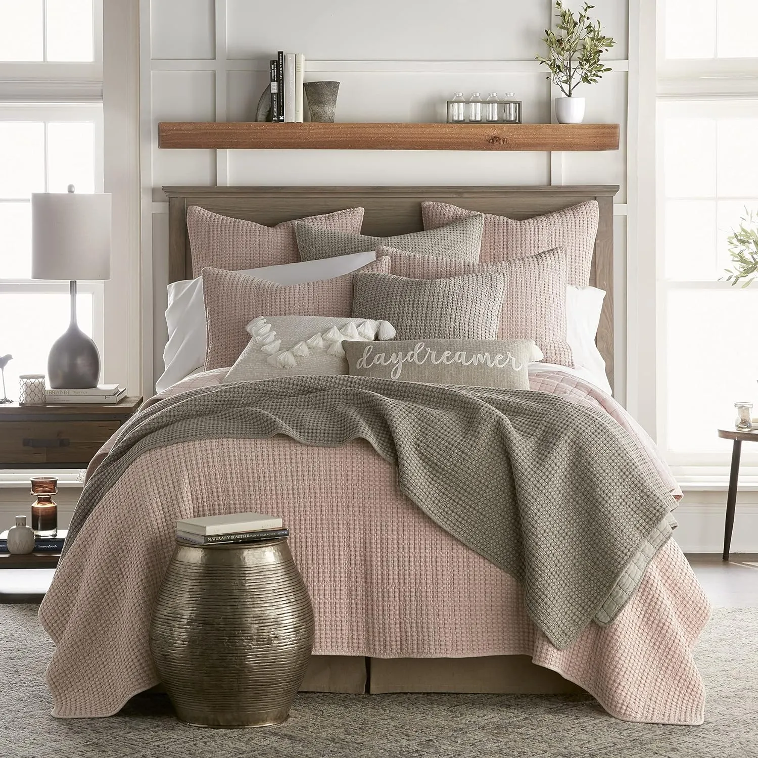 Levtex Home - Mills Waffle - Full/Queen Quilt Set - Blush Cotton Waffle - Quilt Size (88 x 92in.), Sham Size (26 x 20in.)