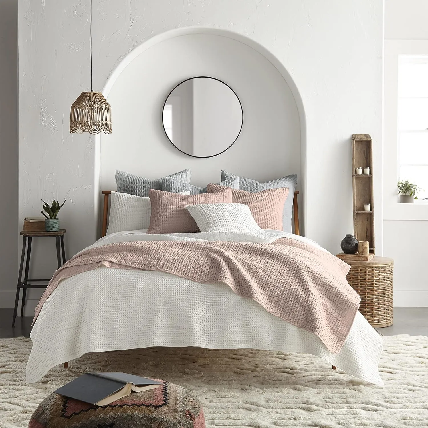 Levtex Home - Mills Waffle - King/Cal King Quilt Set - Blush Cotton Waffle - Quilt Size (106 x 92in.), Sham Size (36 x 20in.)