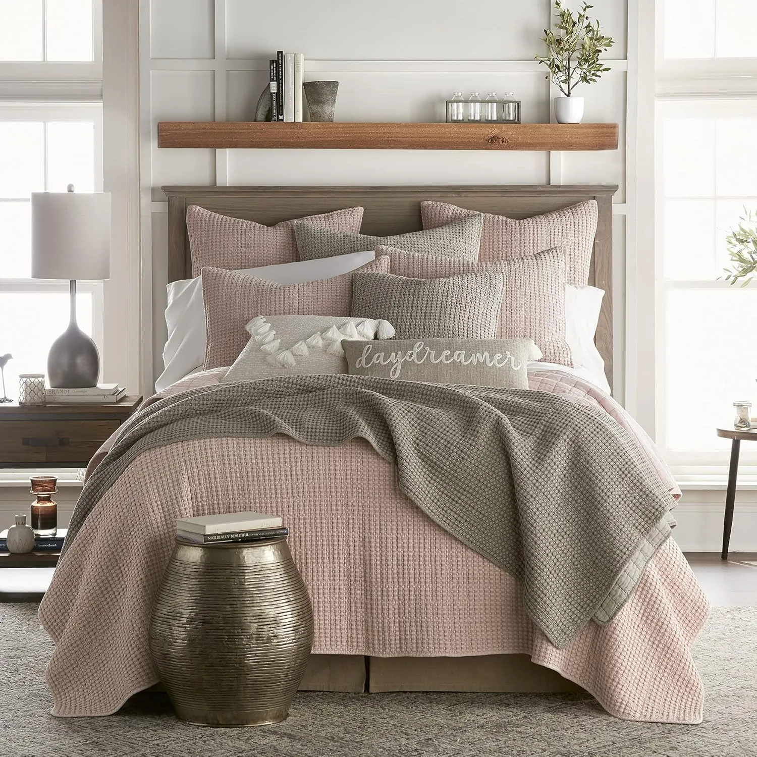 Levtex Home - Mills Waffle - King/Cal King Quilt Set - Blush Cotton Waffle - Quilt Size (106 x 92in.), Sham Size (36 x 20in.)