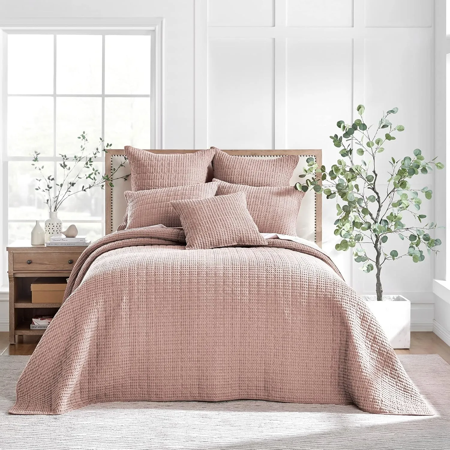 Levtex Home - Mills Waffle - Queen Quilted Bedspread Set - Blush Cotton Waffle - Bedspread Size (106 x 106in.), Sham Size (26 x 20in.)