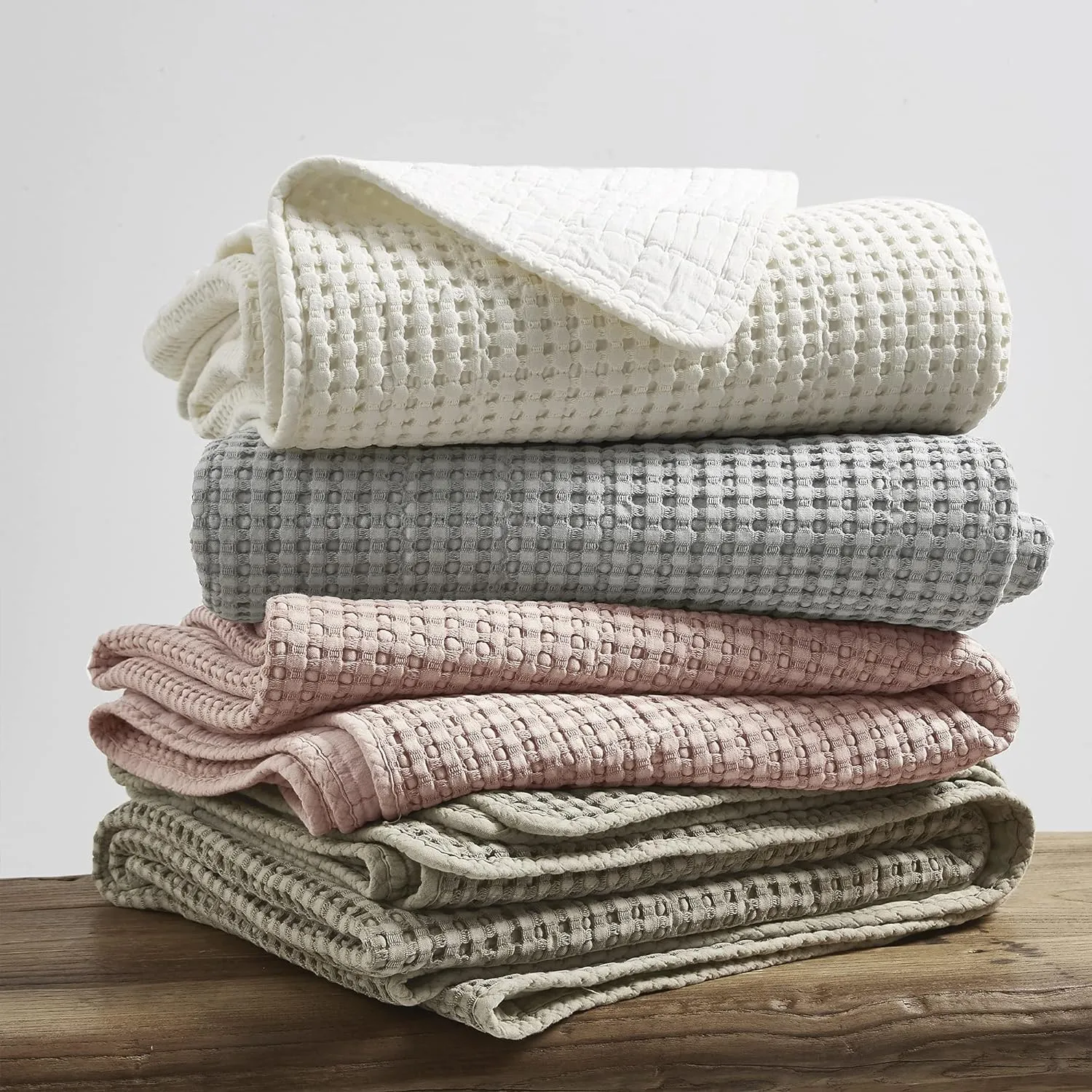 Levtex Home - Mills Waffle - Queen Quilted Bedspread Set - Blush Cotton Waffle - Bedspread Size (106 x 106in.), Sham Size (26 x 20in.)