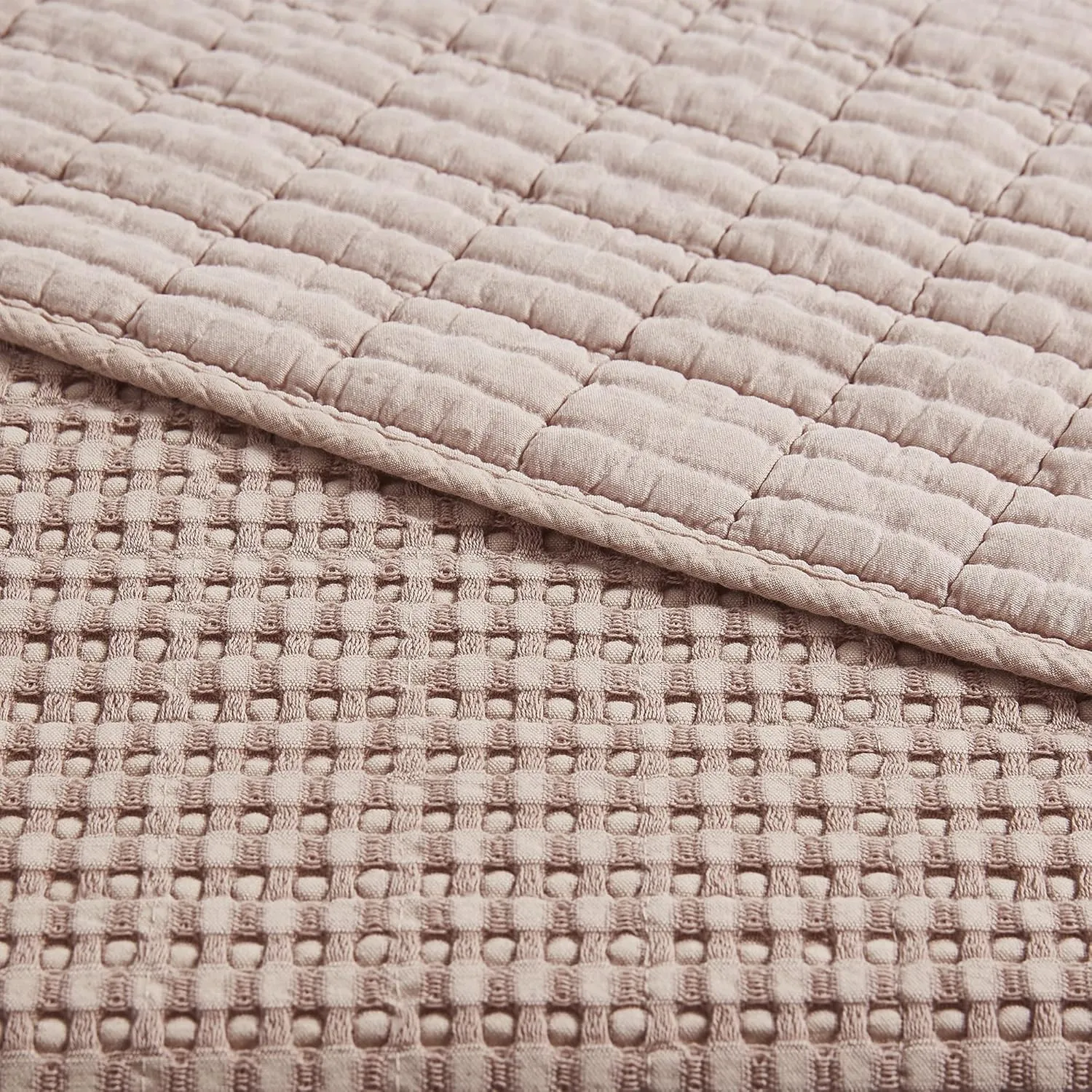 Levtex Home - Mills Waffle - Queen Quilted Bedspread Set - Blush Cotton Waffle - Bedspread Size (106 x 106in.), Sham Size (26 x 20in.)