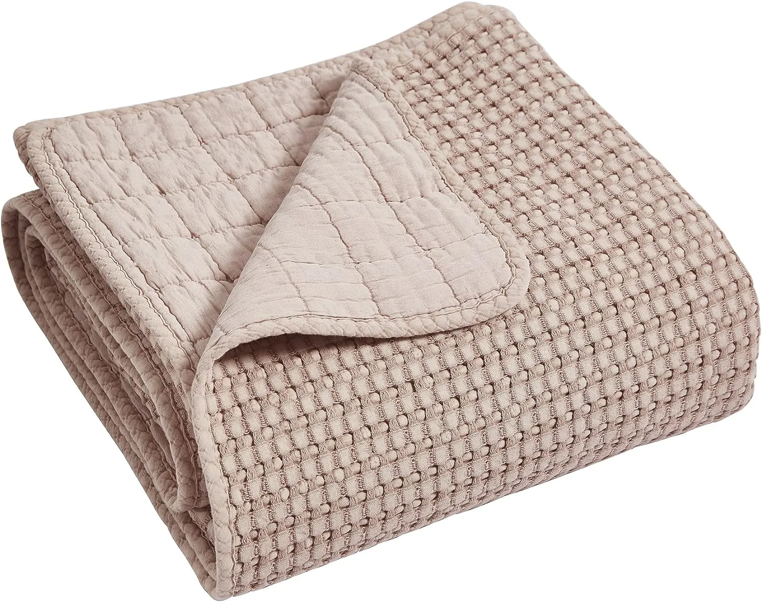 Levtex Home - Mills Waffle - Queen Quilted Bedspread Set - Blush Cotton Waffle - Bedspread Size (106 x 106in.), Sham Size (26 x 20in.)