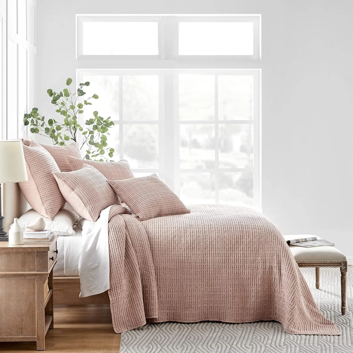Levtex Home - Mills Waffle - Queen Quilted Bedspread Set - Blush Cotton Waffle - Bedspread Size (106 x 106in.), Sham Size (26 x 20in.)