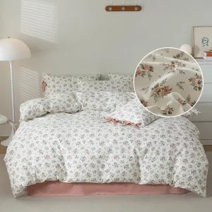 LifeTB Pink Floral Duvet Cover Queen 100% Cotton Flower Duvet Cover Girls Cottagecore Bedding Set Vintage Garden Style Aesthetic Bedding Floral Comforter Cover Botanical Bedding Cover Queen Size