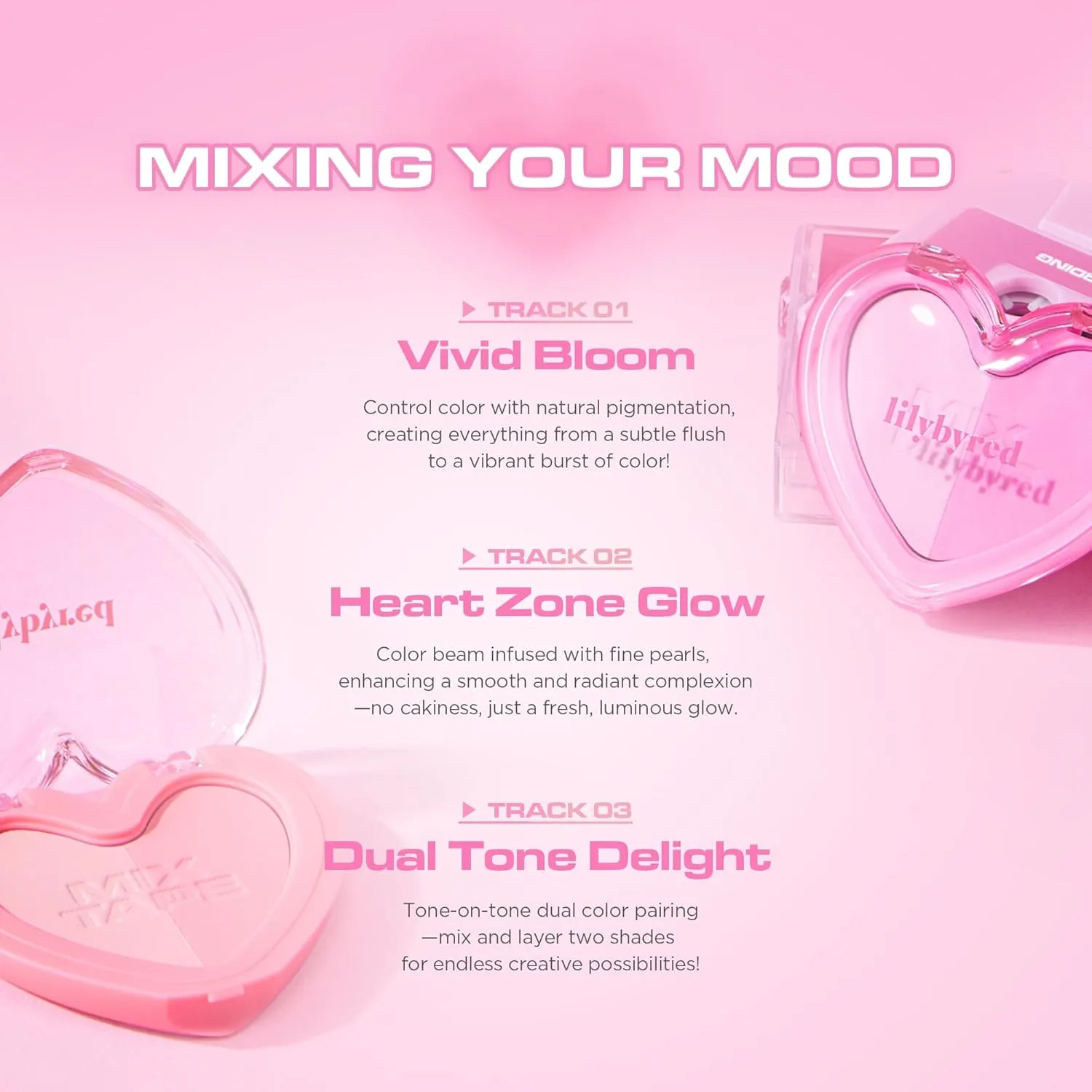 lilybyred Luv Beam Cheek Duo | Heart-Shaped Korean Dual-Tone Powder Blush, Tone-on-Tone Mixable Colors, Soft Glow with Fine Shimmer, Silky Texture, Blendable, All-Day Wearv, 0.14 oz. (02 Joy Beam)